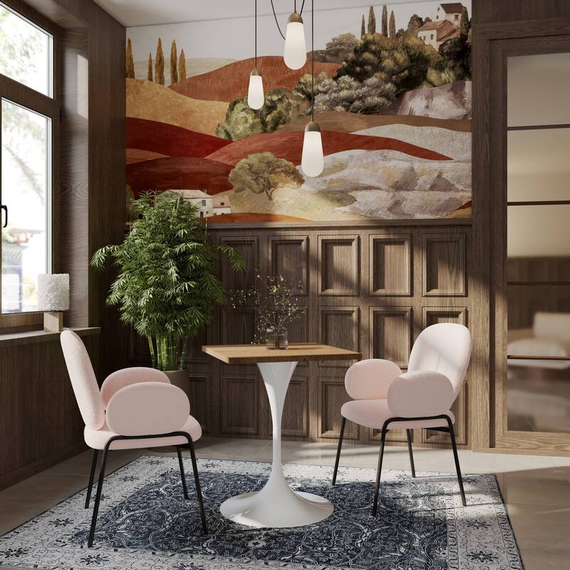 Verve 24 in. Wide Dining Table Square MDF Wood Tabletop in White Stainless Steel Pedestal Base Accent Kitchen Table