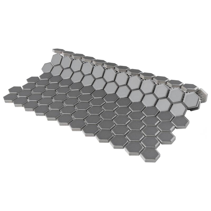 Merola Tile Metro 1" Hex Glossy Grey 10-1/4" x 11-7/8" Porcelain Floor and Wall Tile