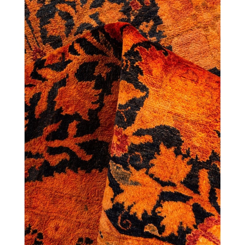 Overton Hand Knotted Wool Vintage Inspired Modern Contemporary Overdyed Orange Area Rug - 4' 1" x 6' 1"