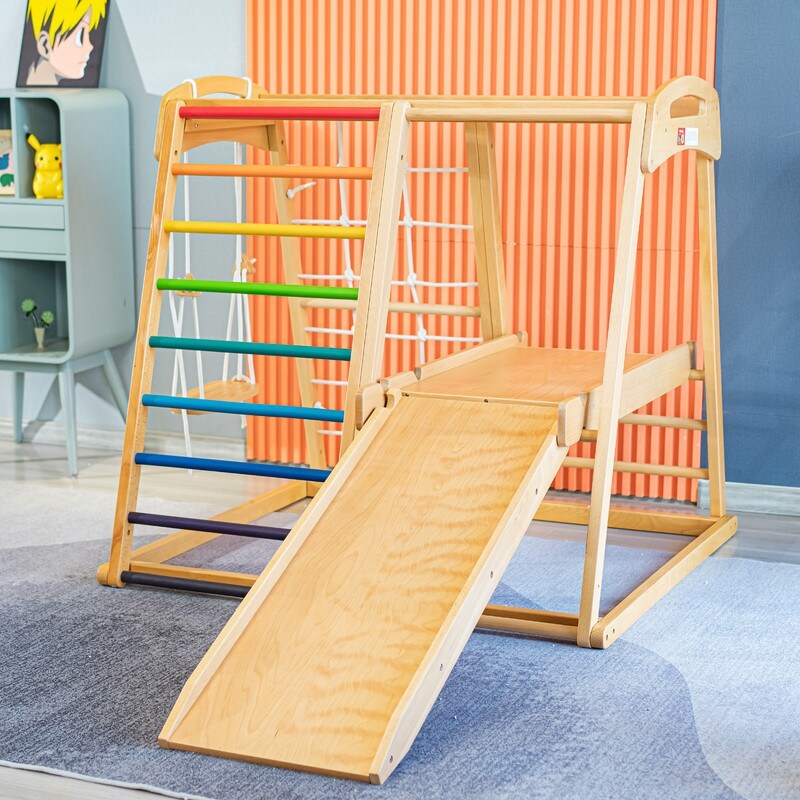 Indoor in Beech Wood Climbing Frame Tpy Baby Slide Swing Rock