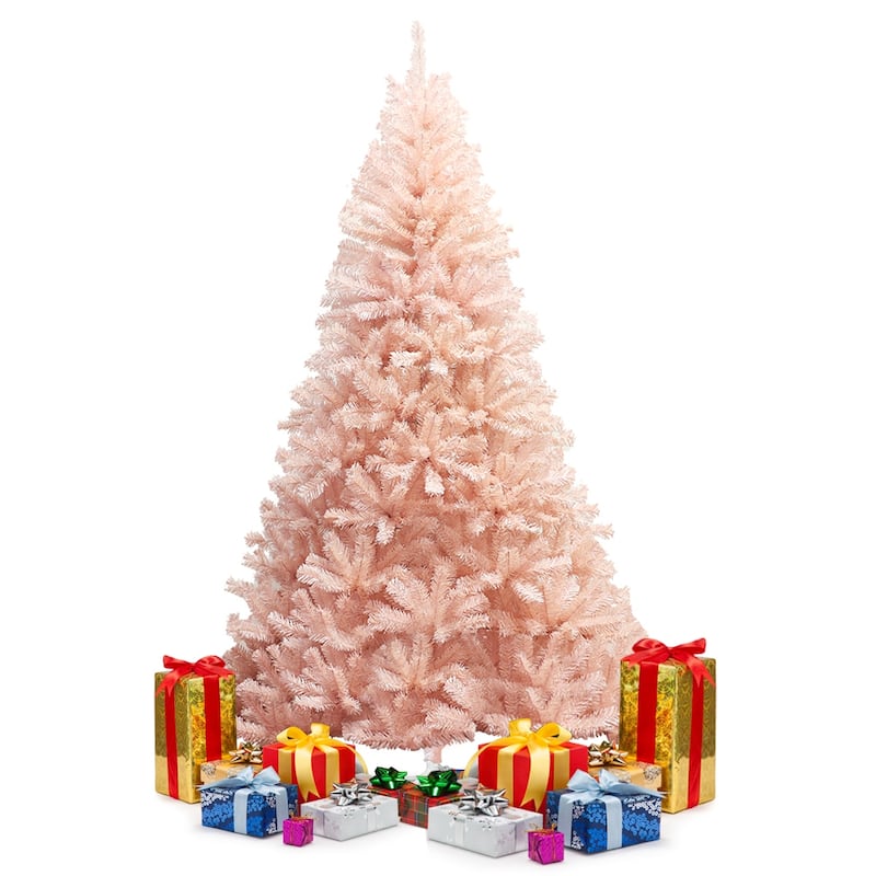 Gymax 6ft/ 7ft Pink Classic Pine Christmas Tree Artificial Hinged - See Details
