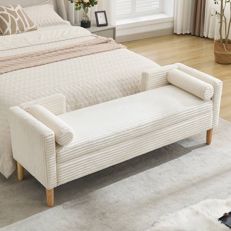 65.4"W End of Bed Storage Bench,Modern Ottoman Bench with Arms and Pillows