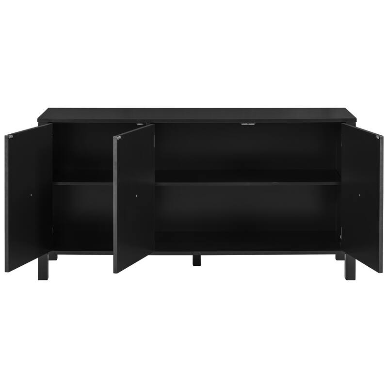 Modern American Design 3-Door Sideboard with Artistic Curved Swirl Doors, Adjustable Shelves, Perfect for Home Storage