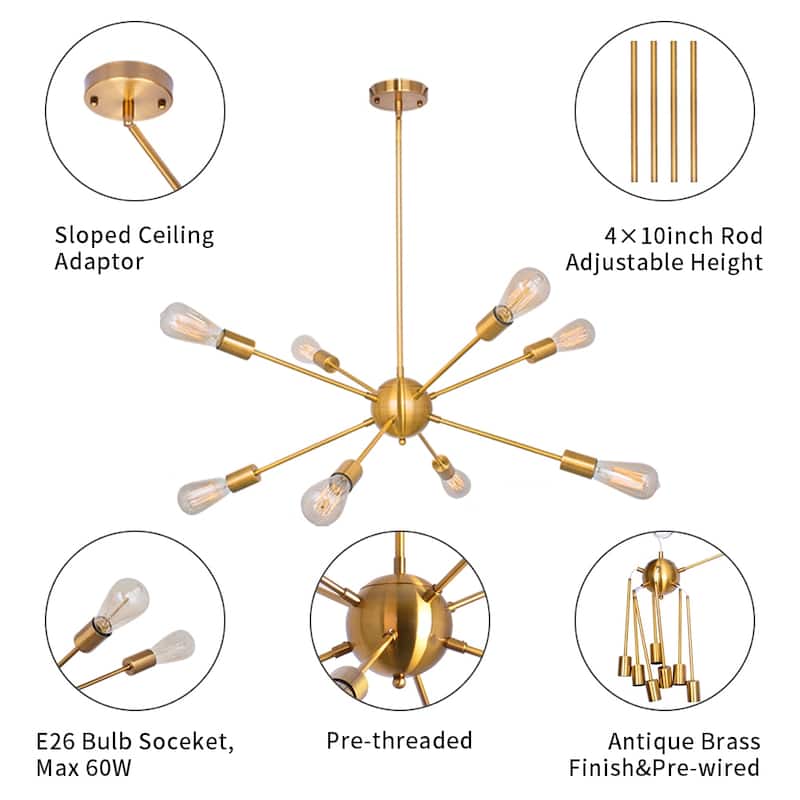 8-Light 23.54-inch Sputnik Chandelier Light for Bedroom Living Room