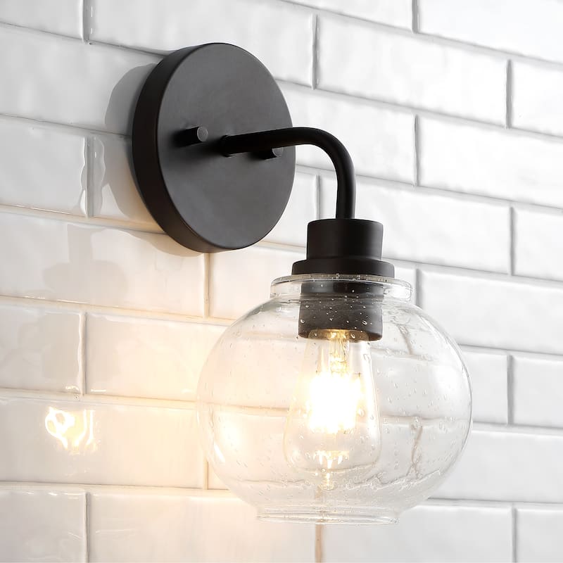 Staunton Iron/Seeded Glass Cottage Rustic LED Vanity Light, by JONATHAN Y