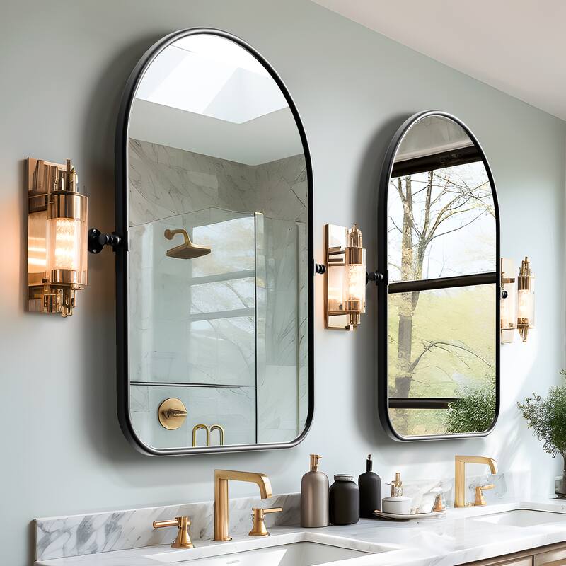 Iron Frame Arched Wall Mirror - 36*24 - Black