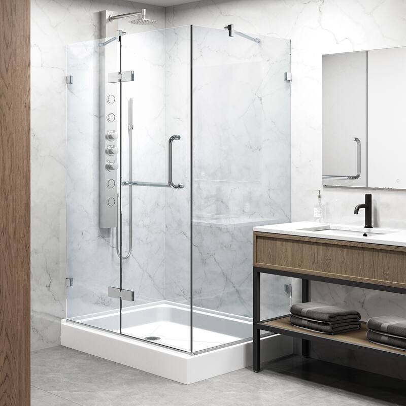 VIGO Monteray 36"D x 48"W x 79"H Frameless Hinged Shower Enclosure and Left Base