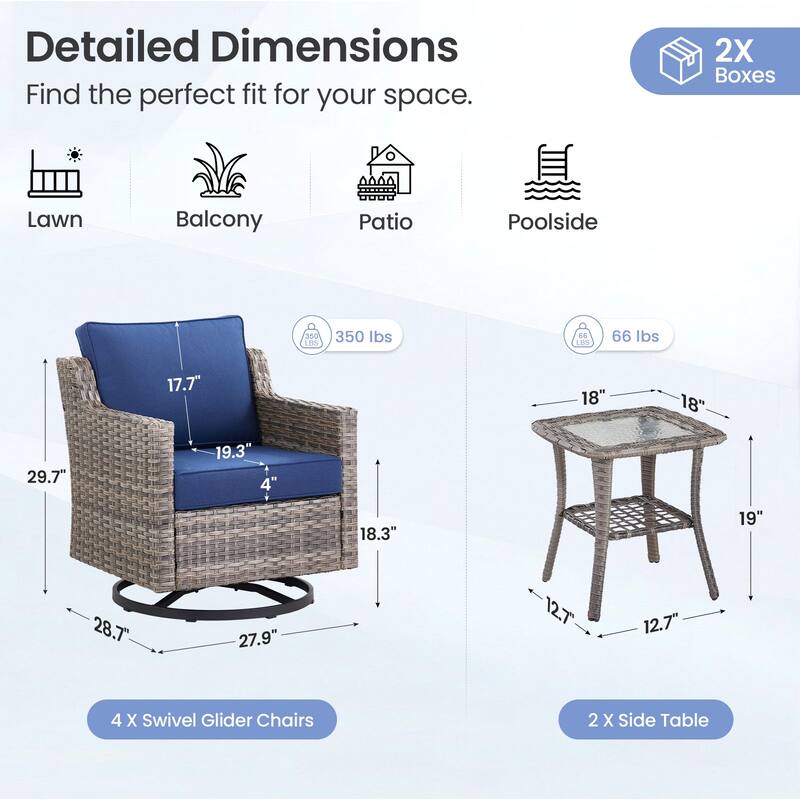 Pocassy Wicker Patio Sofa Glider Swivel Chair Ottoman Furniture Set.