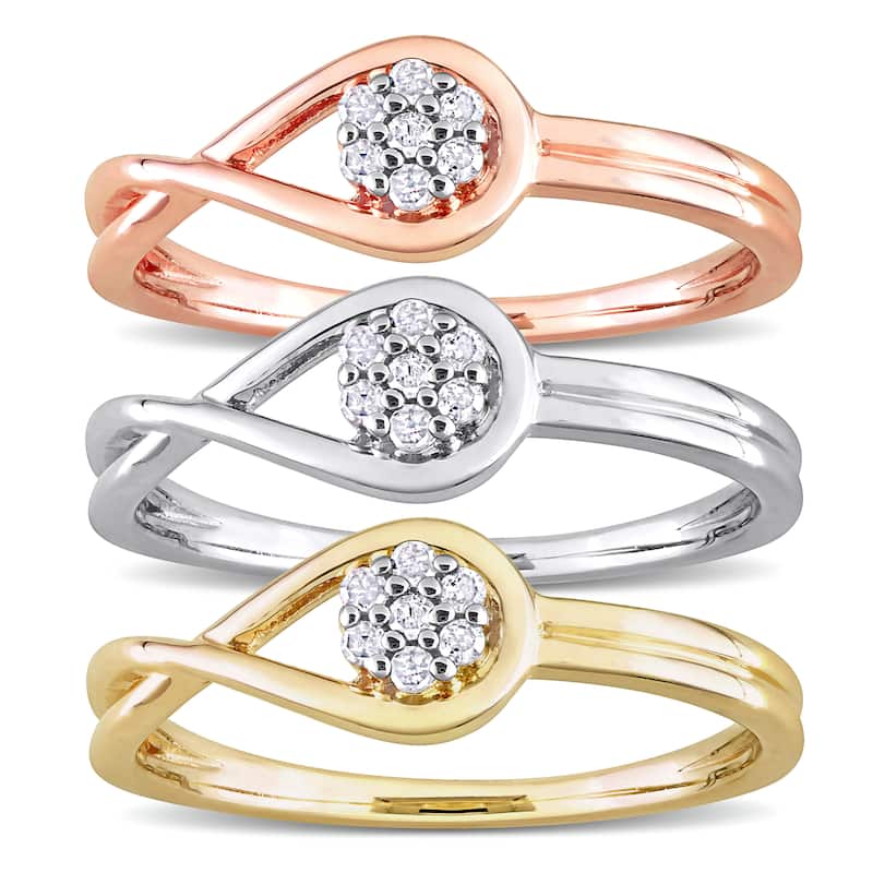 Miadora 1/5ct TW Diamond Infinity Promise Rings 3-Piece Set Yellow Rose White Sterling Silver