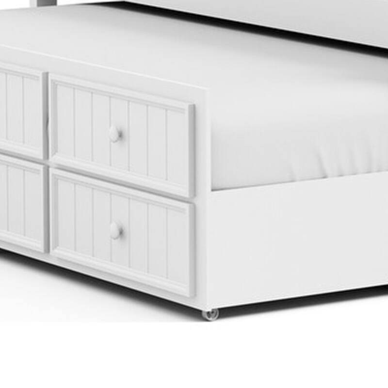 Toli Twin Captain Bed w Trundle, Drawers, White Curved Panel Headboard