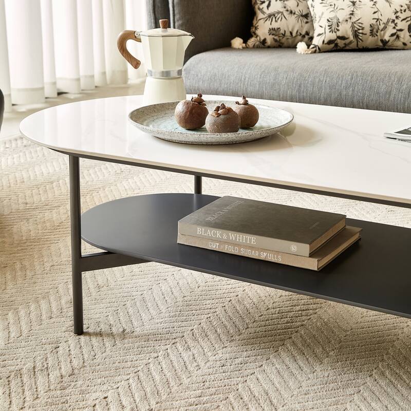 GDF Studio - Belfair Modern Ceramic Top Coffee Table with Wood Shelf