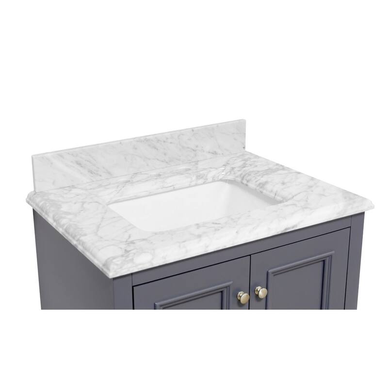 KitchenBathCollection Nantucket 30" Bathroom Vanity with Carrara Marble Top