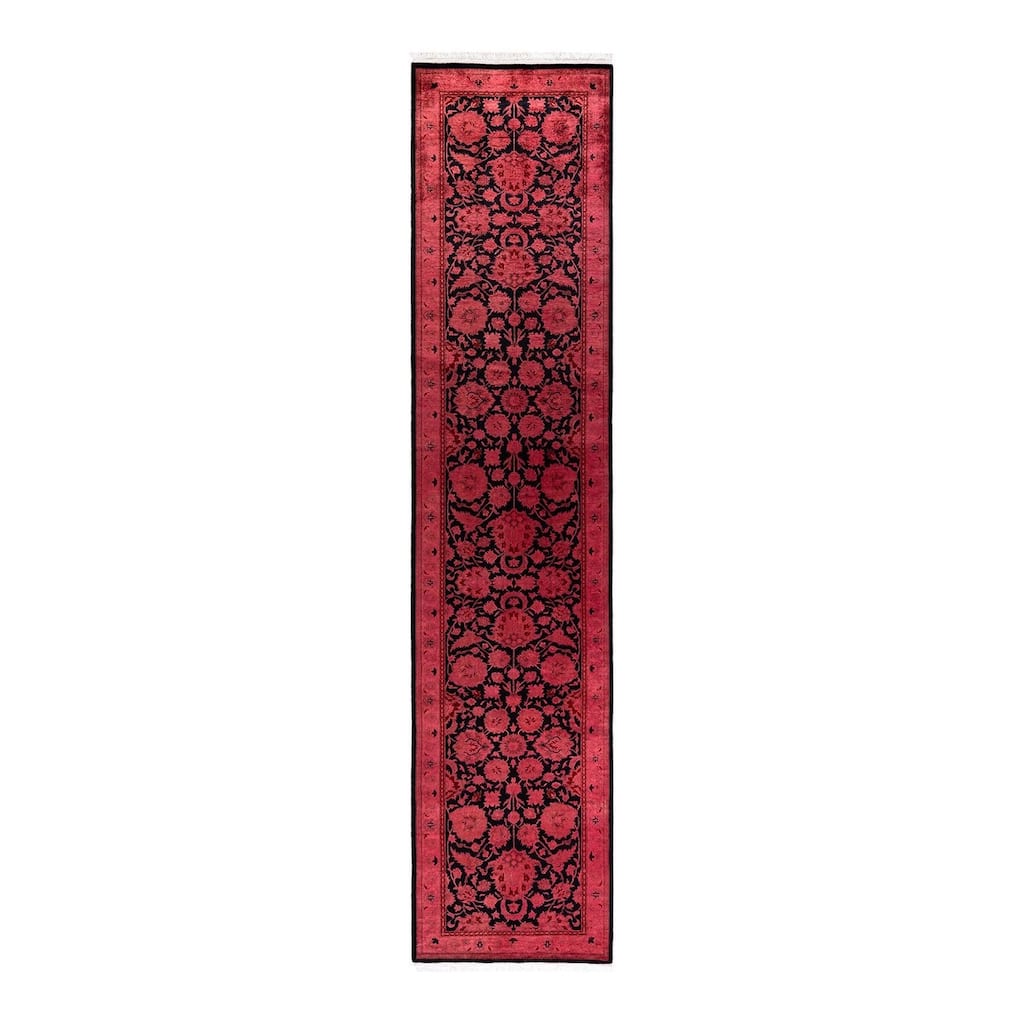 Overton Hand Knotted Wool Vintage Inspired Modern Contemporary Overdyed Red Runner Rug - 2' 7" x 12' 1"