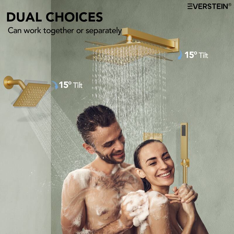 Thermostatic Shower Faucet 12" and 6" High-Pressure Dual Showerheads with Handheld Shower