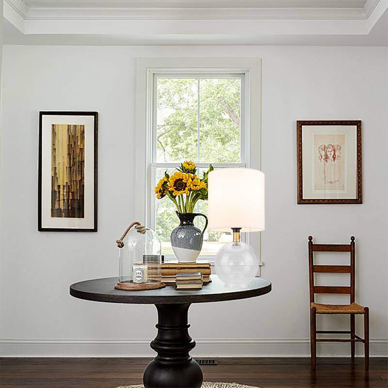 1-light Small Drum Table Lamp with Glass Base