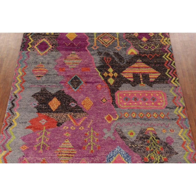 Tribal Plush Moroccan Area Rug Hand-Knotted Wool Carpet - 9'0" x 12'5"