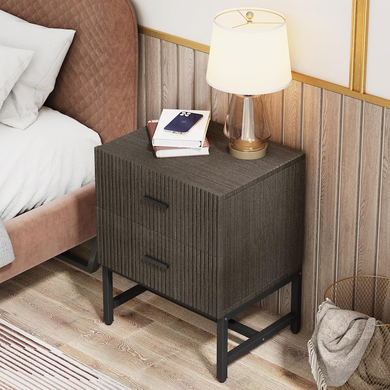 2-Drawer Nightstand, White Night Stands with Storage Drawers