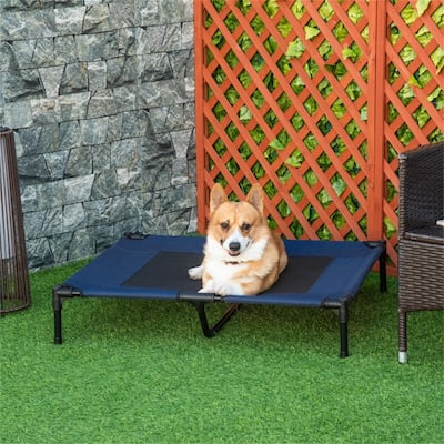 Blue Elevated Pet Bed with Durable Steel Frame and Breathable Mesh Fabric - 36" L x 30" W x 7" H