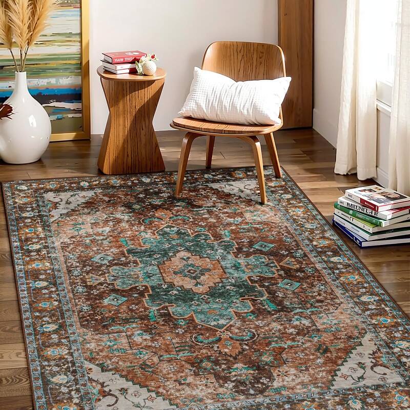 Washable Vintage Area Rug, Boho Rug, Ultra Soft Rugs for Entryway