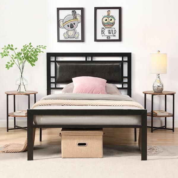 slide 2 of 8, Modern Black Twin Size Metal Bed Frame - Stylish and Sturdy Design for Bedroom Comfort