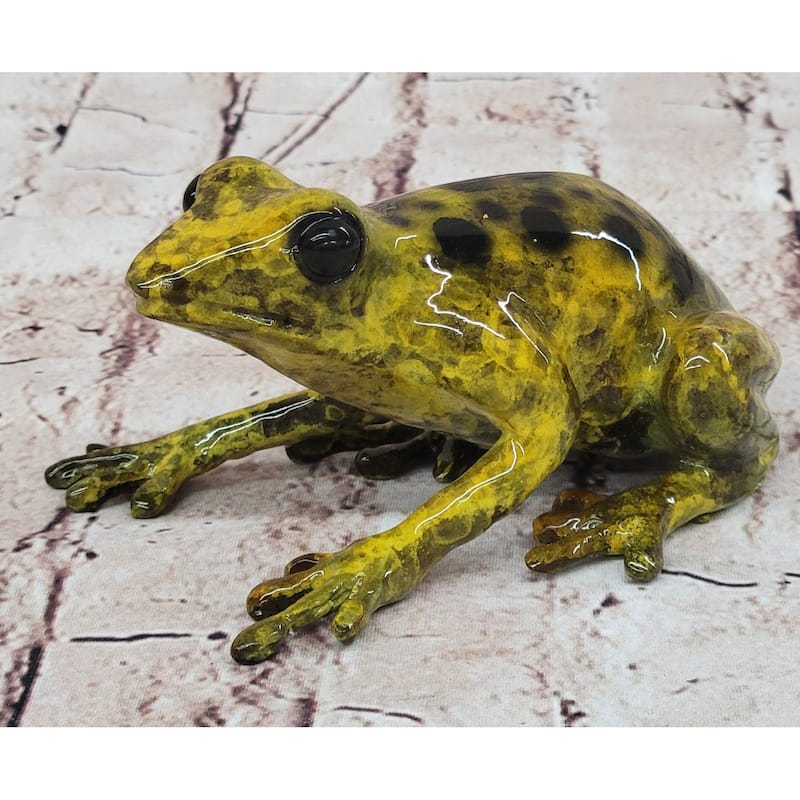 Yellow Poison Dart Tree Frog Bronze Metal Figurine Signed Numbered Sculpture By Marius