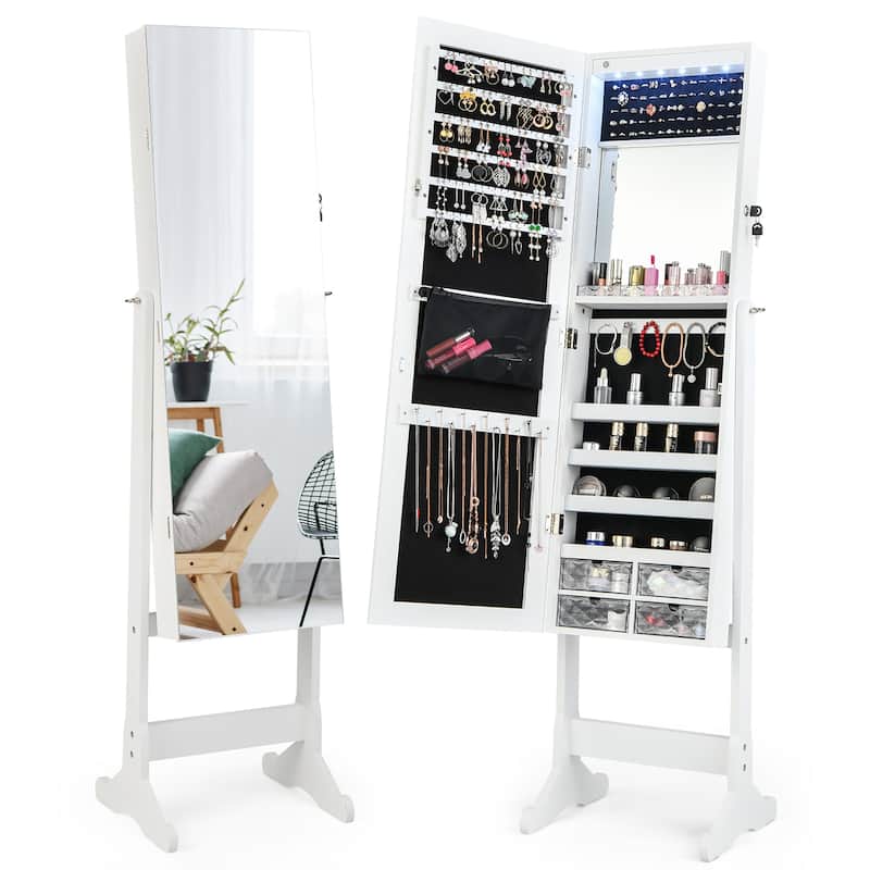 Costway Jewelry Cabinet Armoire Full Length Frameless Mirror Lockable - See Details - White