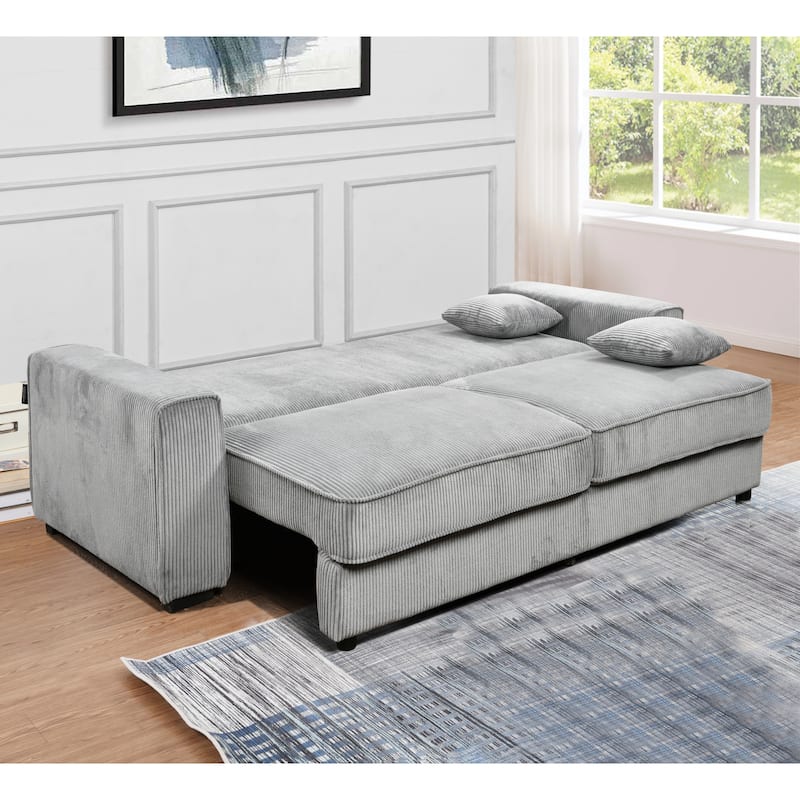 Roomfitters 91 Inch Sofa Bed with Storage, Modern 3 Seater Convertible Couch for Small Spaces, Living Room and Apartment, Grey