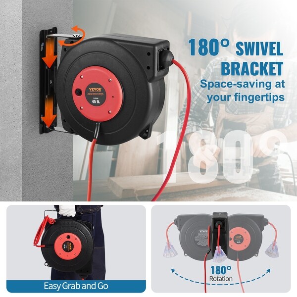 Retractable Extension Cord Reel, SJTOW Retractable Power Cord