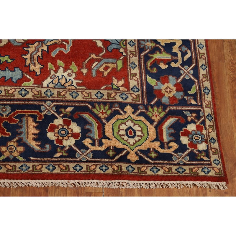 Hand Knotted Oriental 100% Wool Carpet Transitional All-Over Red Oushak Area Rug - 9' 11'' X 7' 11''