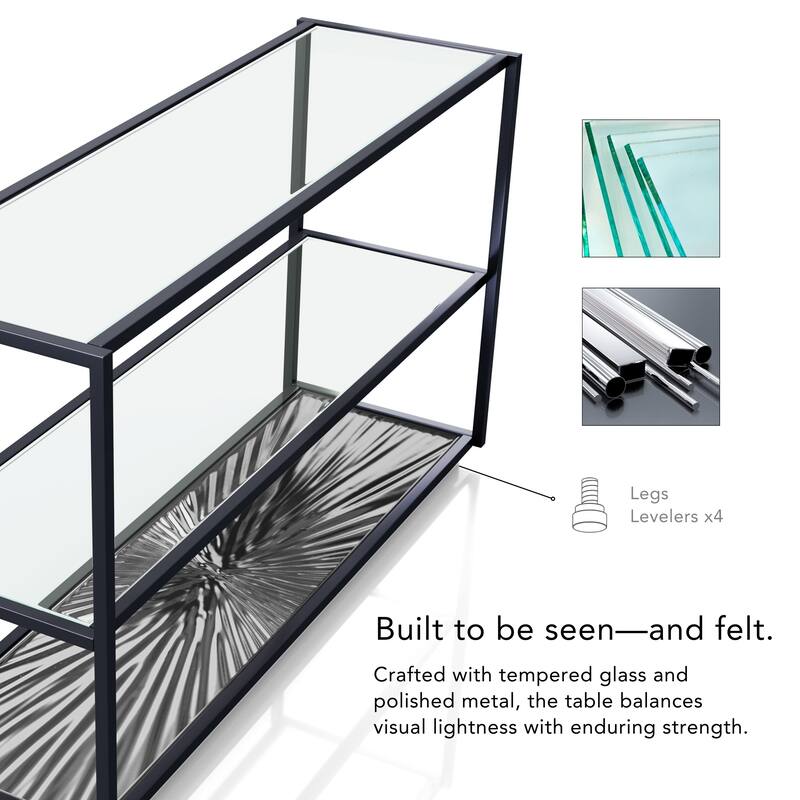 247 Shop At Home Aureum Modern 1-Shelf Sofa Table with Sunburst Base and Tempered Glass Top