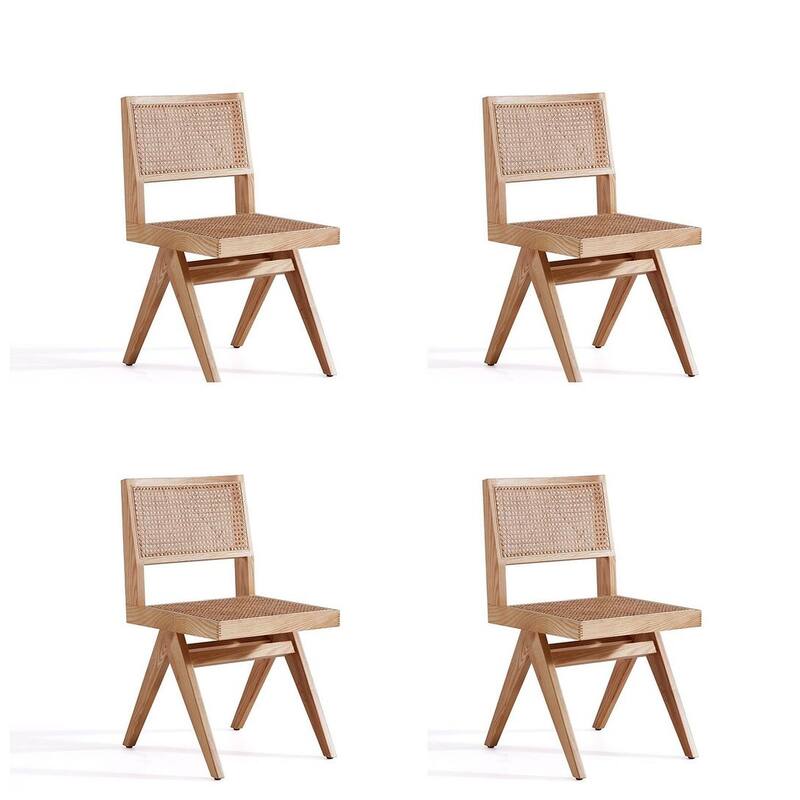 Manhattan Comfort Hamlet Dining Chair in Black and Natural Cane - Set of 2 - Nature - Set of 4