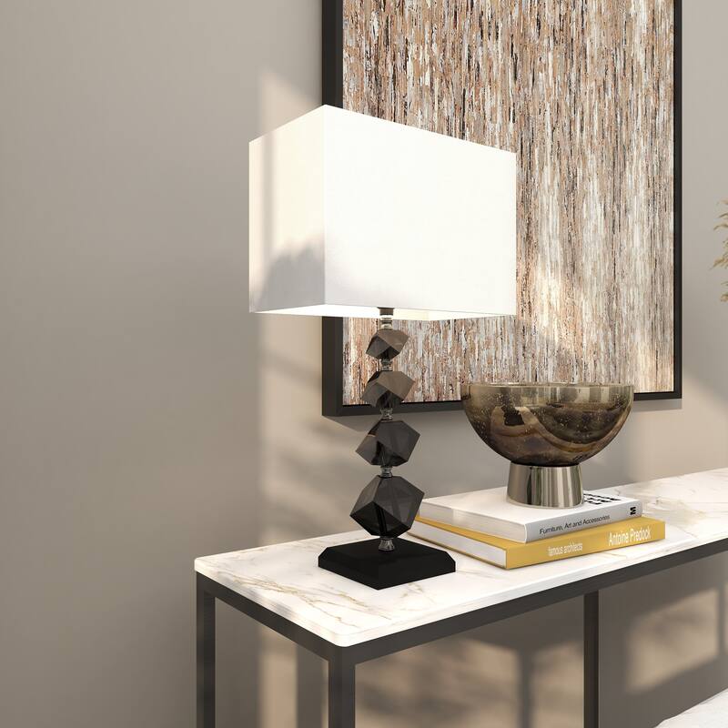 Black Crystal Geometric Diamond Inspired Room Table Lamp with Black Crystal Base