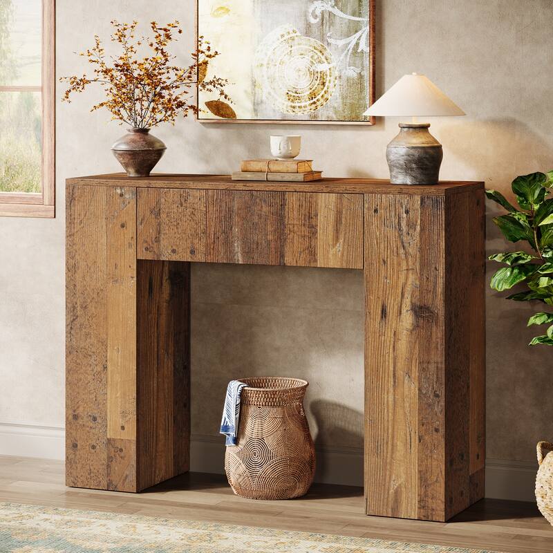 39.37" Console Table With Drawer for Entryway Hallway - Brown