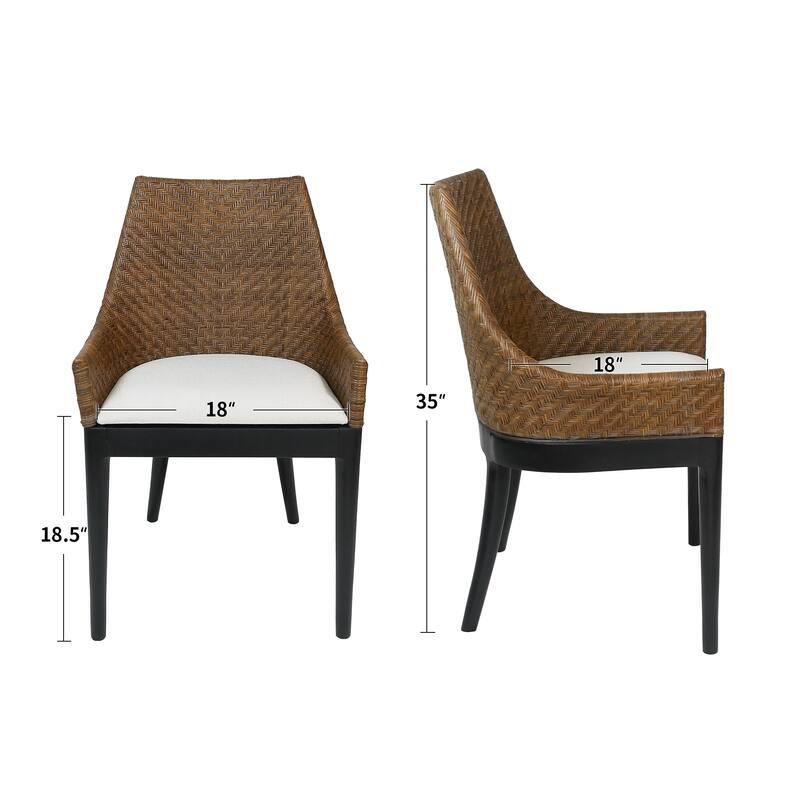 Bohemian 18" W Natural Rattan Backrest with Upholstered Armchair