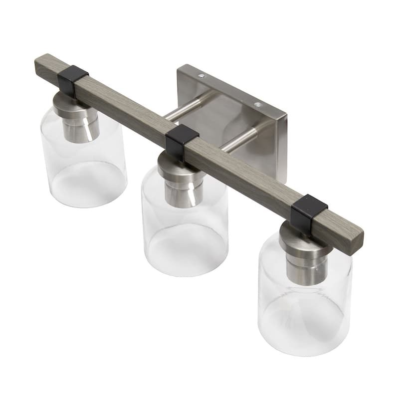 3-Light Vanity Light - Metal & Glass Shade Wall Sconce - Brushed Nickel & Black Finish - 6.5