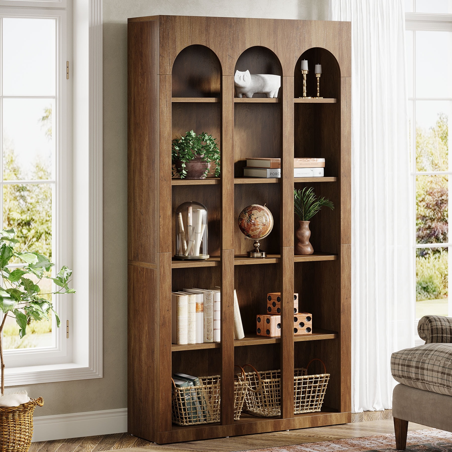 70.87-Inch Bookshelf, 5-Tier Rustic Bookcase