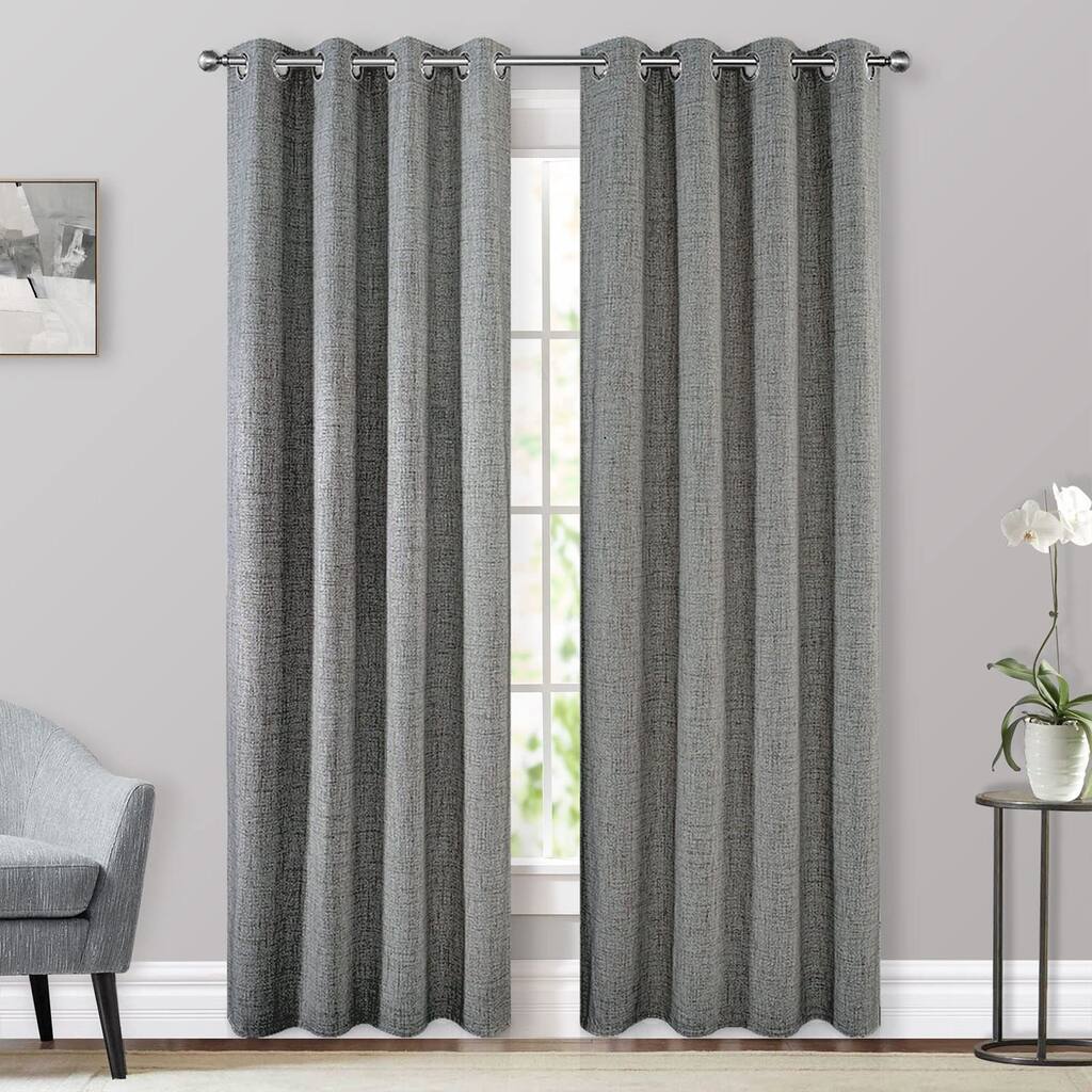 100% Total Blackout Curtains 84 Length for Window Treatment,Faux Linen Thermal Insulated Grommet Drapes Set of 2(52 x 84 inches)