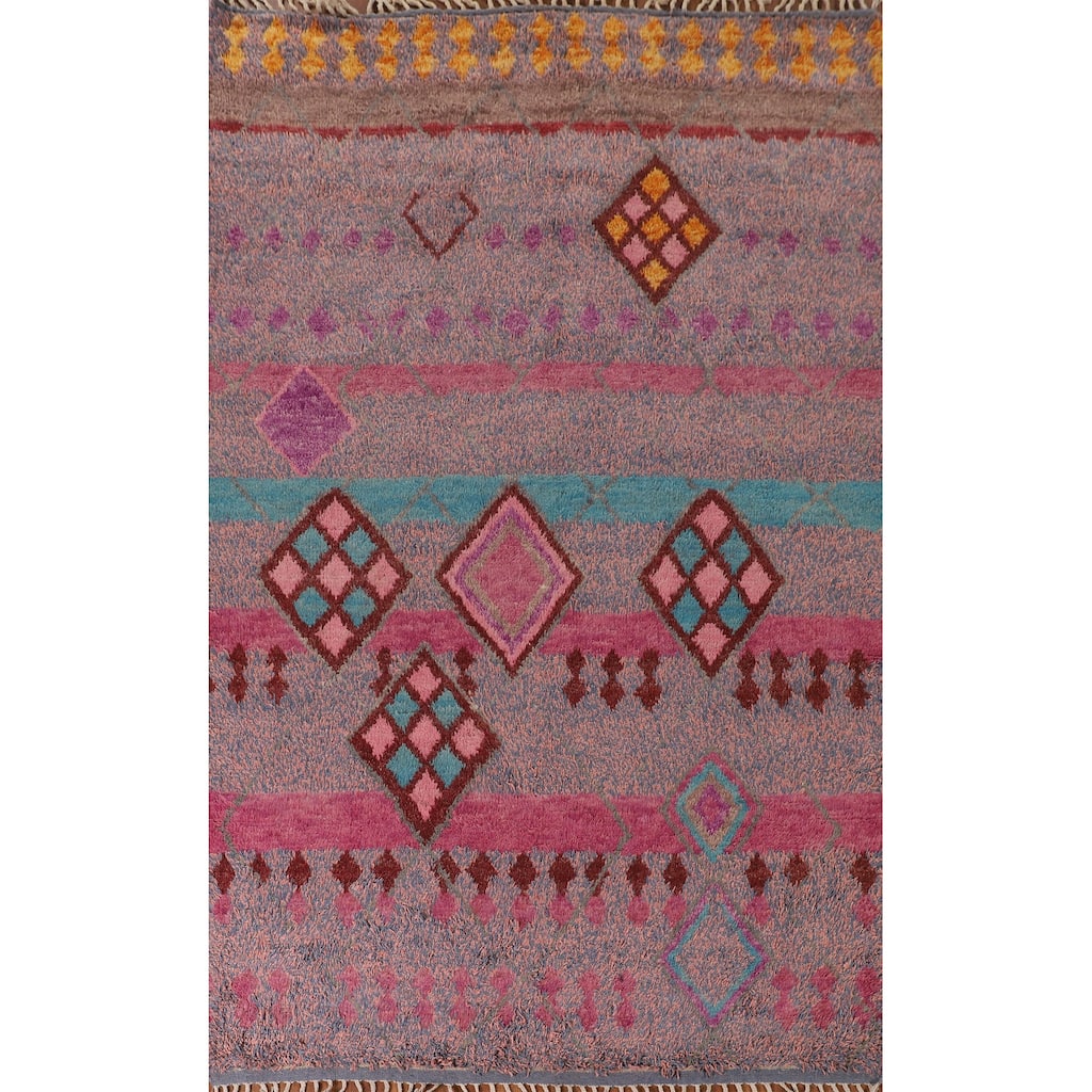 Tribal Moroccan Area Rug Hand-Knotted Oriental Wool Carpet - 6'11" x 10'9"