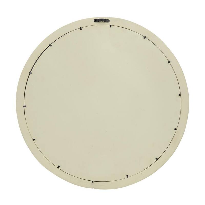 Round mirror with solid wood frame