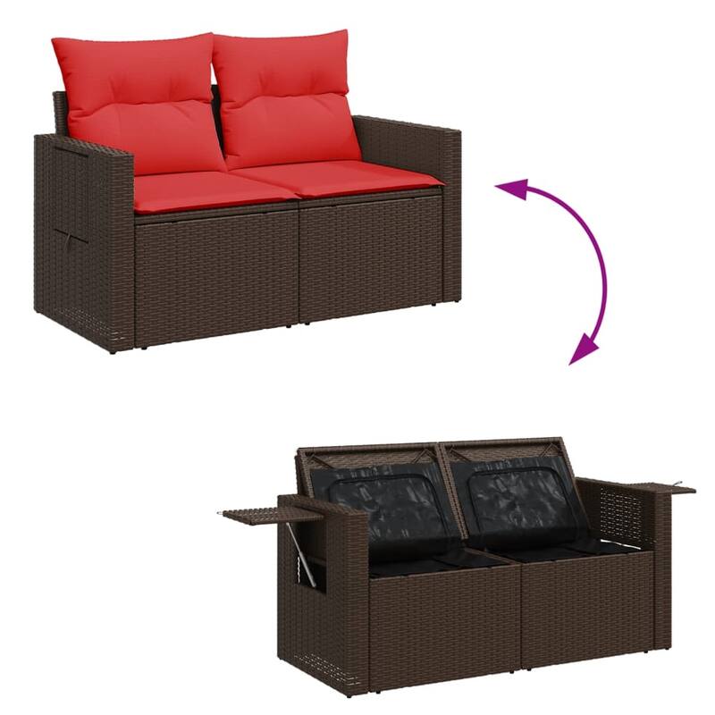 vidaXL Reclining Patio Sofa 2-Seater with Table Loveseat Furniture Poly Rattan - 23.2 x 51.2 x 36.2 in