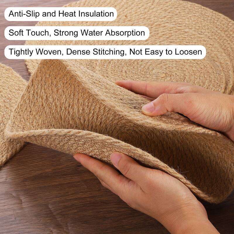 Jute Placemats, 2 Pack Round Woven Placemats - Brown