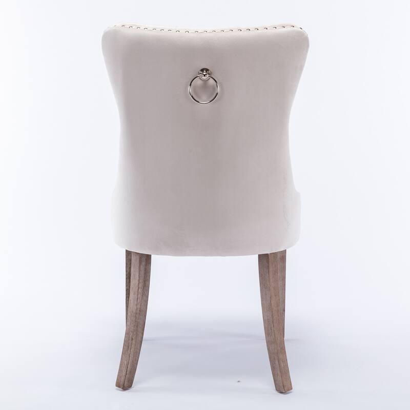 Collection Modern, High-end Tufted Solid Wood Contemporary Flax Upholstered Dining Chair with Wood Legs Nailhead Trim 2-Pcs Set