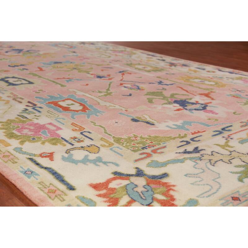 Pink Ivory Oushak Indian Large Rug Handmade Wool Carpet - 8'9" x 17'9"