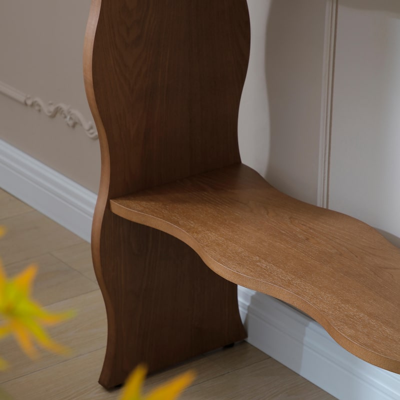 Modern Marble-Pattern Console Table Sofa Table Entryway Table with Open Storage Shelf, for Living Room, Walnut Brown