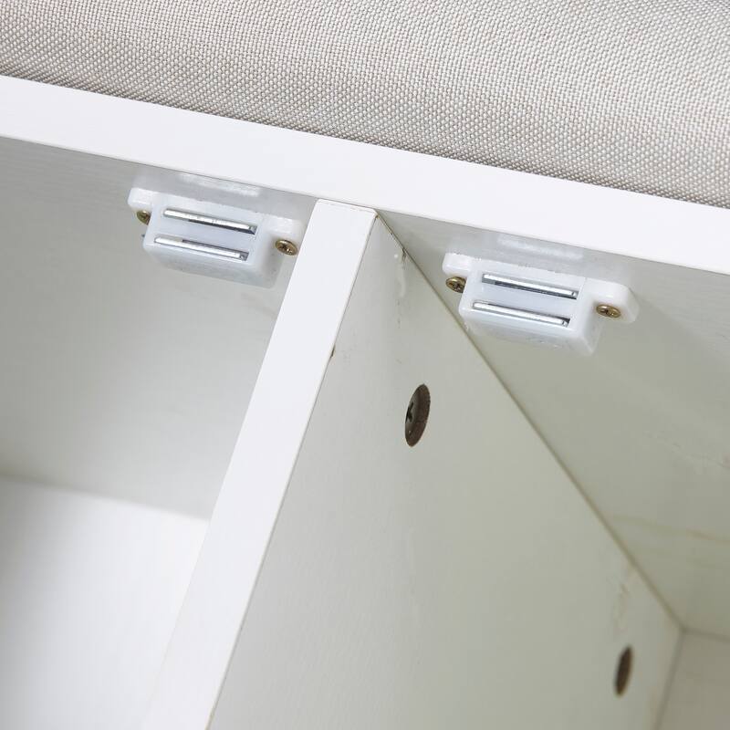 Anmytek Entryway Storage Bench with Cushion Shoe Organizer Seat for Small Spaces Modern White