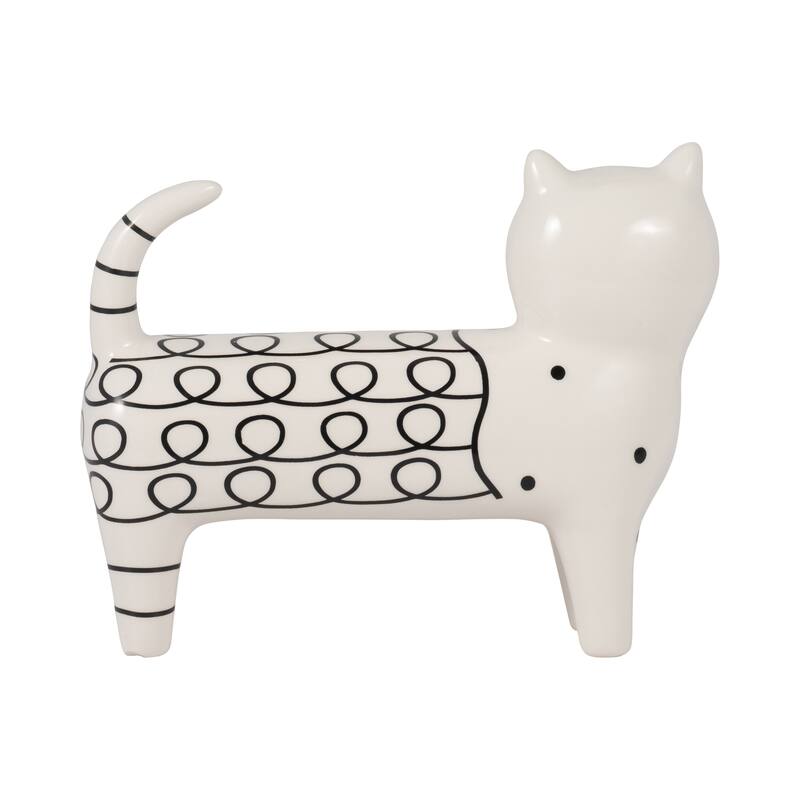 Sagebrook Home Ceramic White Novelty Swirls Cat, Accent Piece Sculpture Home Decor Collectible