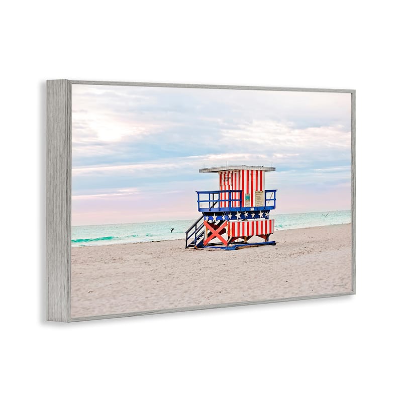 Stupell Patriotic Lifeguard Hut Framed Giclee Art Design By Seven Trees Design
