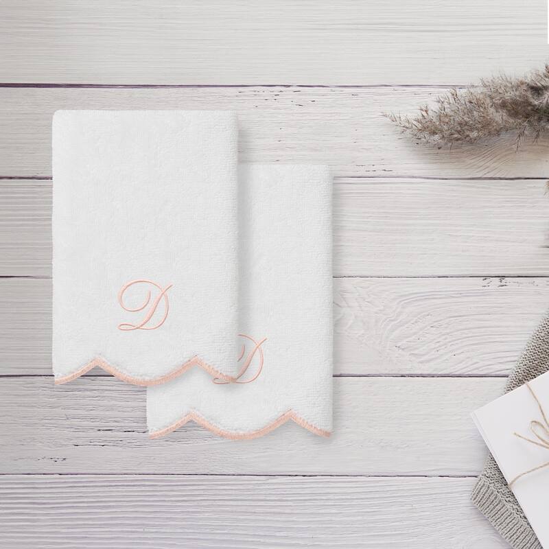 Authentic Hotel and Spa 100% Turkish Cotton Pink ADORNIA Scallop Personalized 2 Piece Fingertip Towel Set - 2 Fingertip Towels