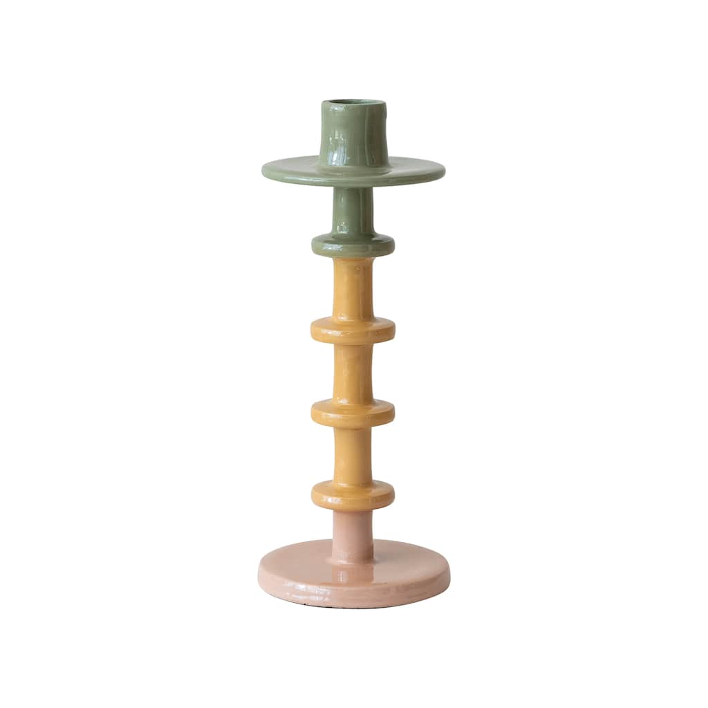 Decorative Enameled Metal Taper Candle Holder - 3.5"L x 3.5"W x 9.0"H