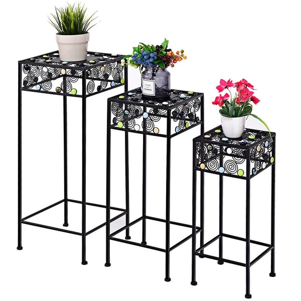 Gymax 3 Piece Metal Plant Stand Rack Pot Pots Garden Ceramic Beads Decor Flower - as pic